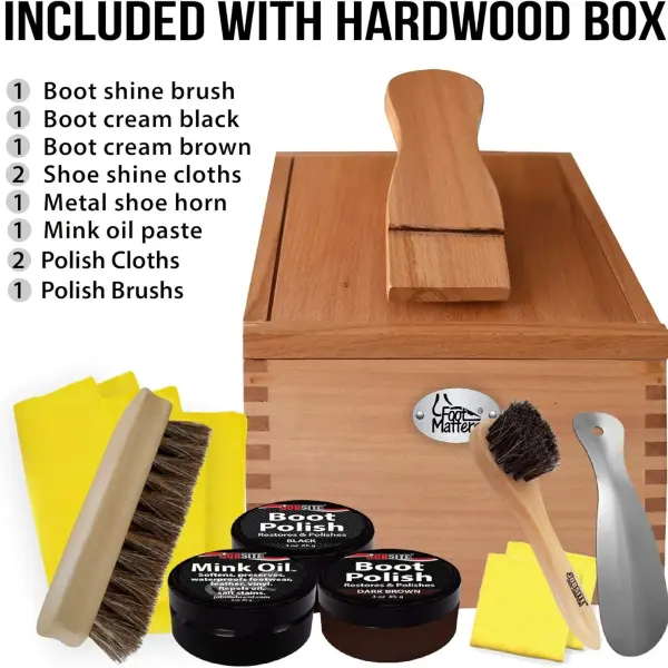 FOOTMATTERS Shoe Shine Valet Box - Hardwood Boot & Shoe Care