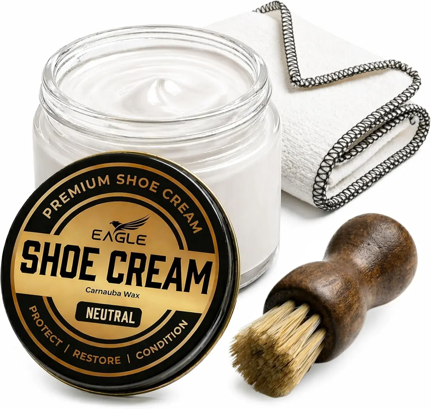 Eagle Shoe Cream Polish Kit – 3 Piece Boot & Shoe Polish with Shoe Cream, Shine Cloth & Applicator