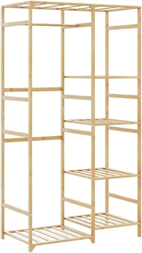 Natural Bamboo Clothes Rack 39.4 in x 19.7 in x 72.6 in, Ample Storage for Clothes Shoes Accessories, Durable Minimalist Design for Bedroom Hallway, Easy Care with Damp