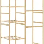 Natural Bamboo Clothes Rack 39.4 in x 19.7 in x 72.6 in, Ample Storage for Clothes Shoes Accessories, Durable Minimalist Design for Bedroom Hallway, Easy Care with Damp