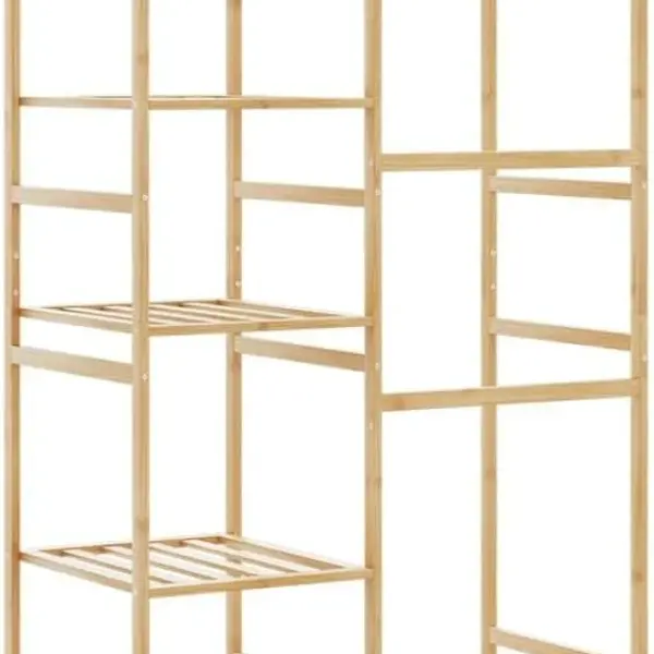 Natural Bamboo Clothes Rack 39.4 in x 19.7 in x 72.6 in, Ample Storage for Clothes Shoes Accessories, Durable Minimalist Design for Bedroom Hallway, Easy Care with Damp