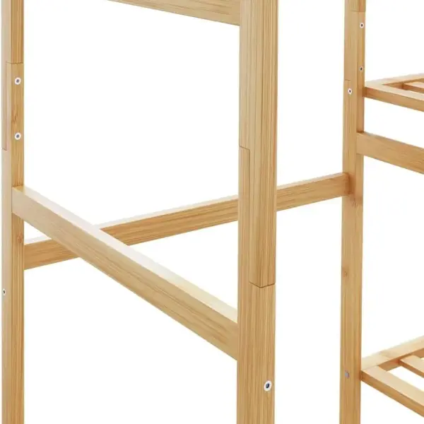 Natural Bamboo Clothes Rack 39.4 in x 19.7 in x 72.6 in, Ample Storage for Clothes Shoes Accessories, Durable Minimalist Design for Bedroom Hallway, Easy Care with Damp