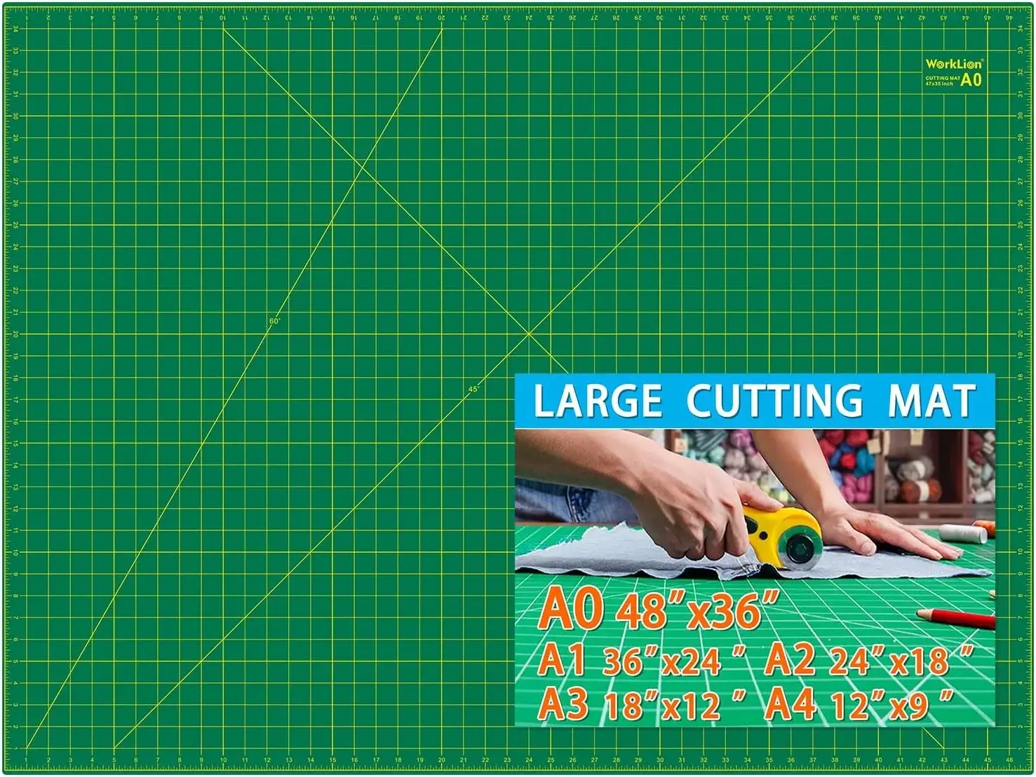 worklion self healing cutting mat 36" x 48" for sewing,fabric cutting,rotary cutting,5-layer non-slip as desk top for Scrapbooking & Quilting & Sewing & Arts & Crafts Project……