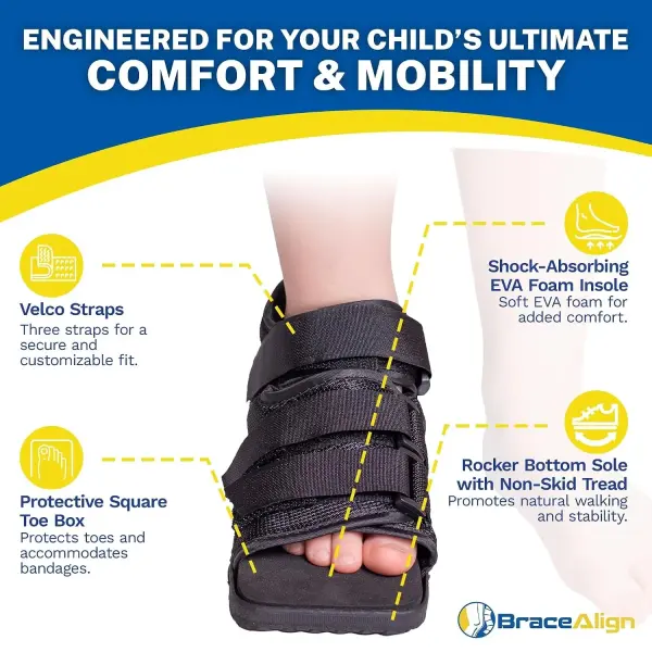 Pediatric Post Op Shoe for Kids – Recovery Shoe for Children with Square Toe, Rocker Sole and Adjustable Straps for After Surgery Protection of Broken Toes or Foot Injuries L3260 (L -