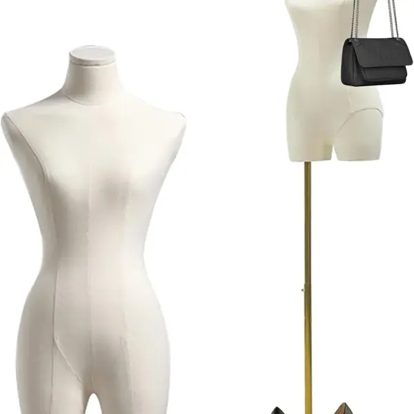 Female Mannequin Dress Form Torso, 47"-83" Height Adjustable Display Mannequin Body with Metal Stand, Retro Manikin for Sewing Clothing Jewelry Market Shop (White, A)