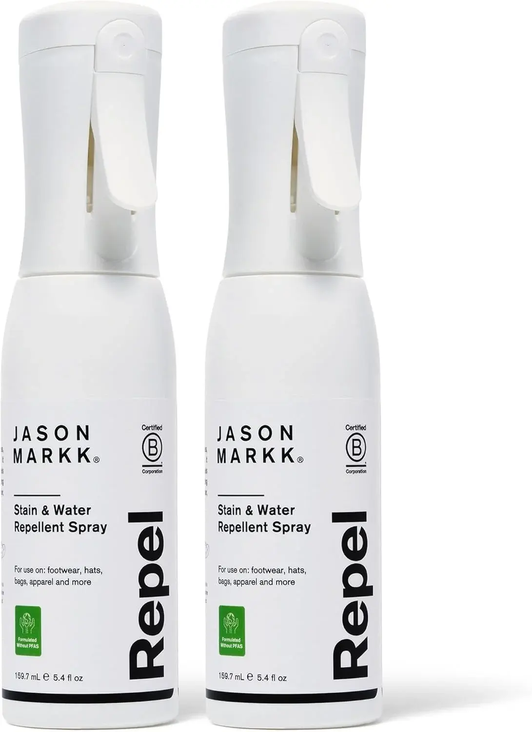 Jason Markk Shoe & Sneaker Protector Repel Spray, Water & Stain Repellent for Shoe and Sneaker Care, Non-Aerosol Footwear Protector Spray, Safe for Leather, Suede, Nubuck, Cotton, Knits, 5.4oz, 2 Pack
