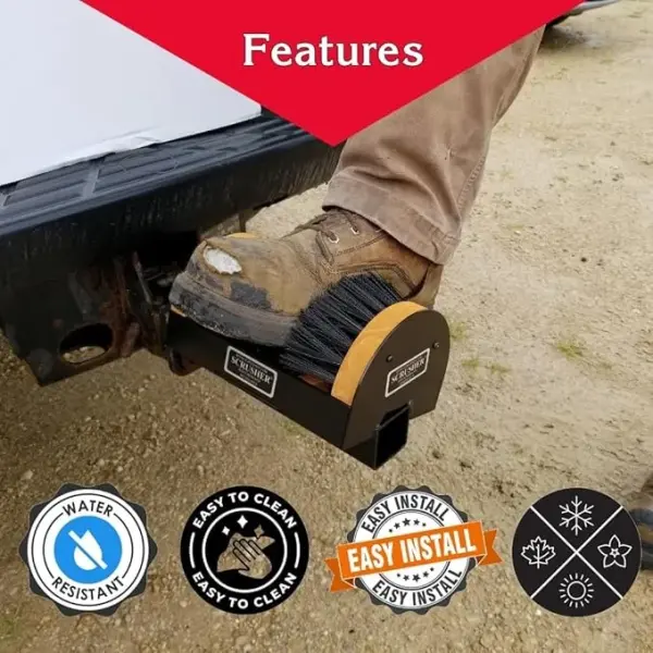 SCRUSHER Hitch Mounted Original Boot & Shoe Cleaner for 2" Receiver - Made in America Portable Outdoor Boot Scrubber, Shoe Cleaning Brush - Helps Keep RVs, Trucks, or SUVs Clean All Year Round