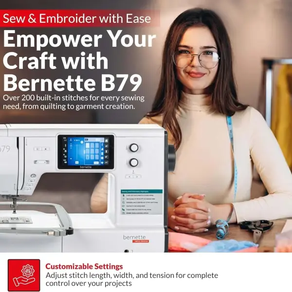 Bernette B79 Sewing Embroidery Machine Combo | Touchscreen LCD Display | Includes $500 Embroidery Kit | Quilting Presser Feet Bobbins Needle Threader LED Light