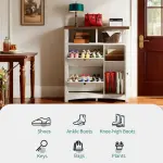YITAHOME Farmhouse Shoe Cabinet with 2 Flip Drawers, Wood Shoe Rack w/Adjustable Shelves and Open Storage, Rustic Entryway Organizer for Hallway, Foyer, Porch, Living Room, White