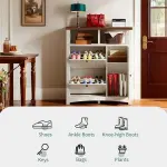 YITAHOME Farmhouse Shoe Cabinet with 2 Flip Drawers, Wood Shoe Rack w/Adjustable Shelves and Open Storage, Rustic Entryway Organizer for Hallway, Foyer, Porch, Living Room, White