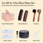 FootFitter Beech Wood Valet Box, Premium Shoe Shine Organizer with Classic Storage for Polish, Brushes, Cloths & Tools
