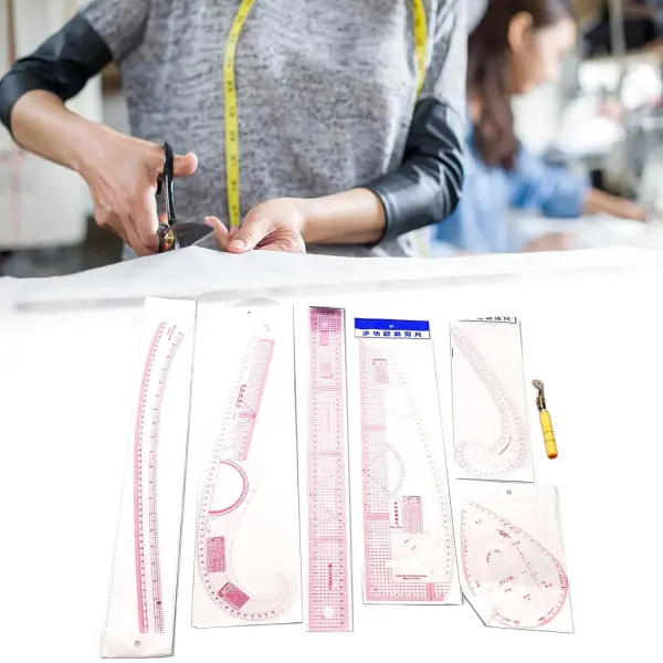 Metric Sewing Ruler, 6 Pieces French Curve Ruler for Pattern Making, Dress Makers Ruler Fashion Clear Sewing Ruler Set with Tracing Wheel for Beginners Tailors Designers