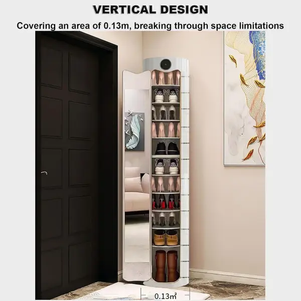 Round Shoe Rack Storage Shoe Storage Rotating Shoe Rack with Doors Modern Free Standing Shoe Organizer Rack (Silver Brushed 40x40x113cm)