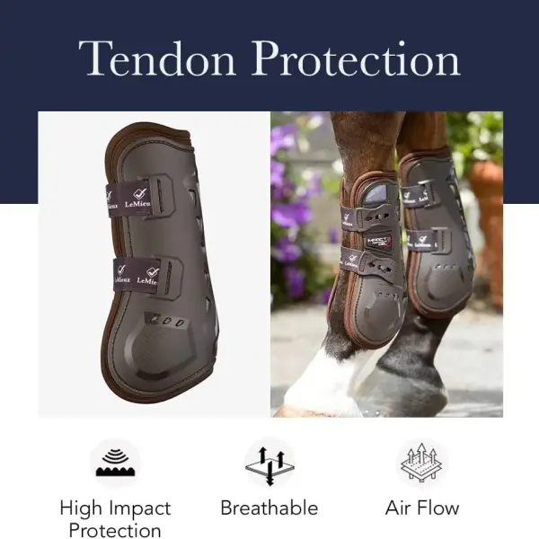 LeMieux Impact Responsive Horse Tendon Boots - Protective Gear and Training Equipment - Equine Boots, Wraps & Accessories - Tendon Protection and Support (Black/Large)