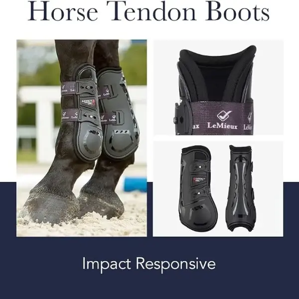 LeMieux Impact Responsive Horse Tendon Boots - Protective Gear and Training Equipment - Equine Boots, Wraps & Accessories - Tendon Protection and Support (Black/Large)