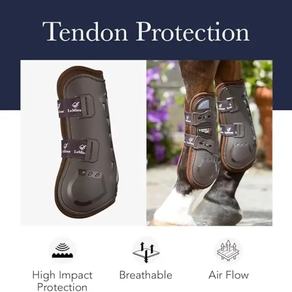 LeMieux Impact Responsive Horse Tendon Boots - Protective Gear and Training Equipment - Equine Boots, Wraps & Accessories - Tendon Protection and Support (Black/Large)
