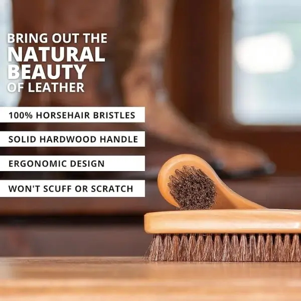 Rhino Wax - Horse Hair Brushes - Ideal for Boot or Shoe Brushes - Soft Non-Scratching Horsehair Bristles - Comfy Hard Wood Handle for Cleaning, Polishing, Shining Leather Boots or Shoes