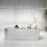 Retail Display Table with Brushed Stainless Steel Oval Base, Oval Shoes Display Stand & Reception Desk Includes Spacious Stainless Steel Countertop for Shopping Mall,51.18IN