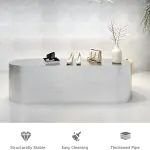 Retail Display Table with Brushed Stainless Steel Oval Base, Oval Shoes Display Stand & Reception Desk Includes Spacious Stainless Steel Countertop for Shopping Mall,51.18IN