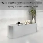 Retail Display Table with Brushed Stainless Steel Oval Base, Oval Shoes Display Stand & Reception Desk Includes Spacious Stainless Steel Countertop for Shopping Mall,51.18IN
