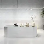 Retail Display Table with Brushed Stainless Steel Oval Base, Oval Shoes Display Stand & Reception Desk Includes Spacious Stainless Steel Countertop for Shopping Mall,51.18IN