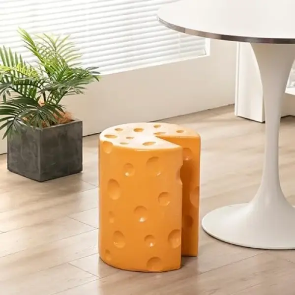 Cheese Shaped Resin Footrest Stool, Creative Cartoon Accent Seat for Bedroom Decor, Lightweight Garden Ottoman Side Table with Anti-Slip Base, Easy Care Home Furniture Accessory