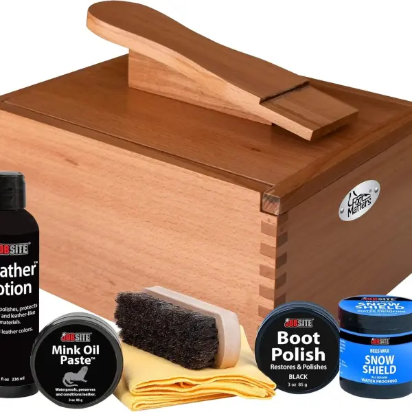 FOOTMATTERS Shoe Shine Valet Box - Hardwood Boot & Shoe Care