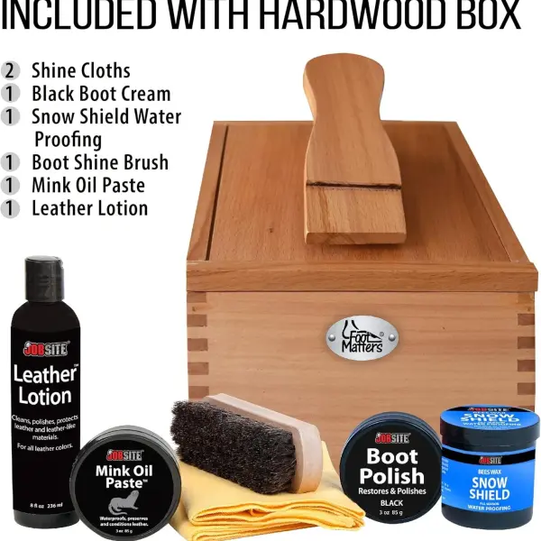 FOOTMATTERS Shoe Shine Valet Box - Hardwood Boot & Shoe Care