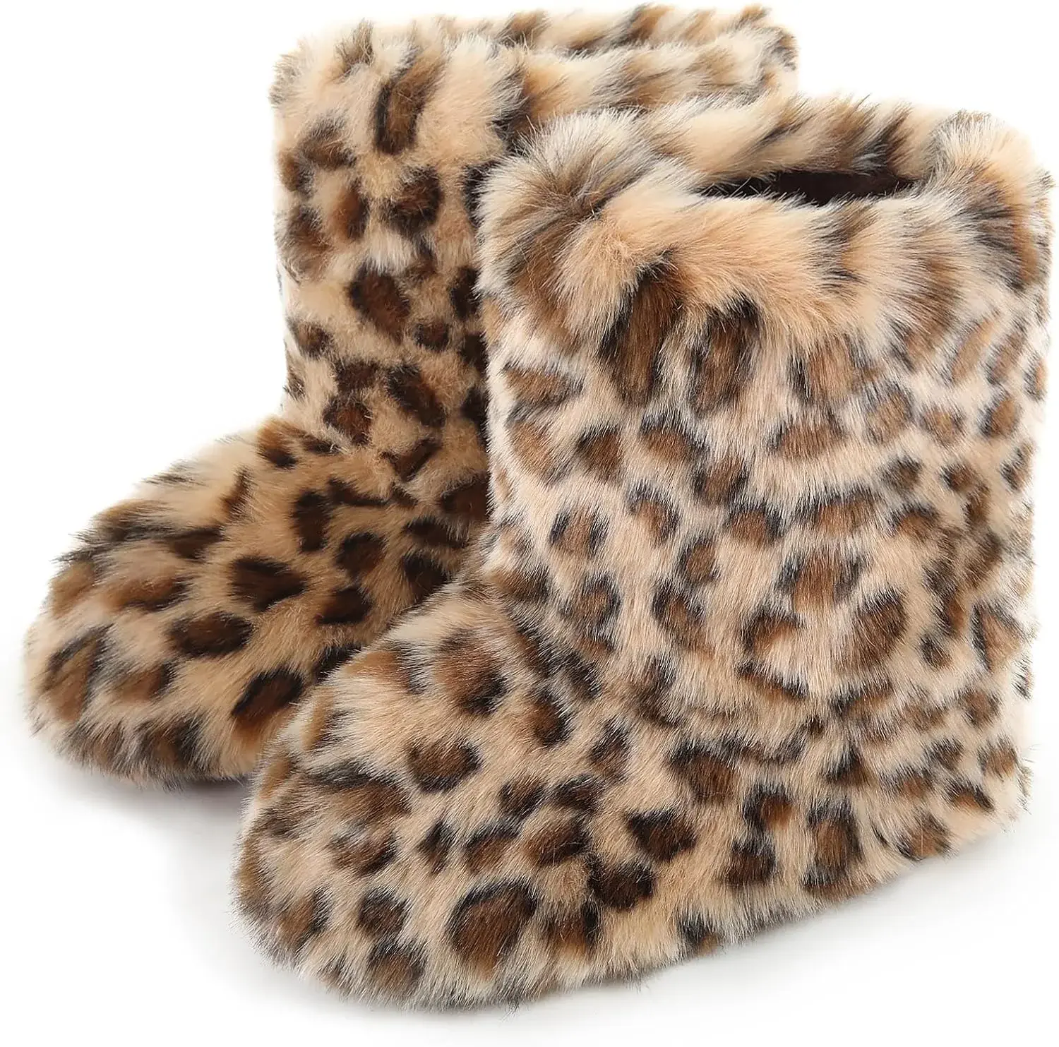 Women's Faux Fur Boots Furry Snow Boots Fuzzy Winter Shoes Fluffy Mid-Calf Flat Boots