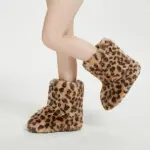 Women's Faux Fur Boots Furry Snow Boots Fuzzy Winter Shoes Fluffy Mid-Calf Flat Boots