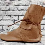 Syktkmx Mens Renaissance Boots Slip on Lace Up Medieval Cosplay Western Pirate Viking Tied Halloween Cuff Shoes