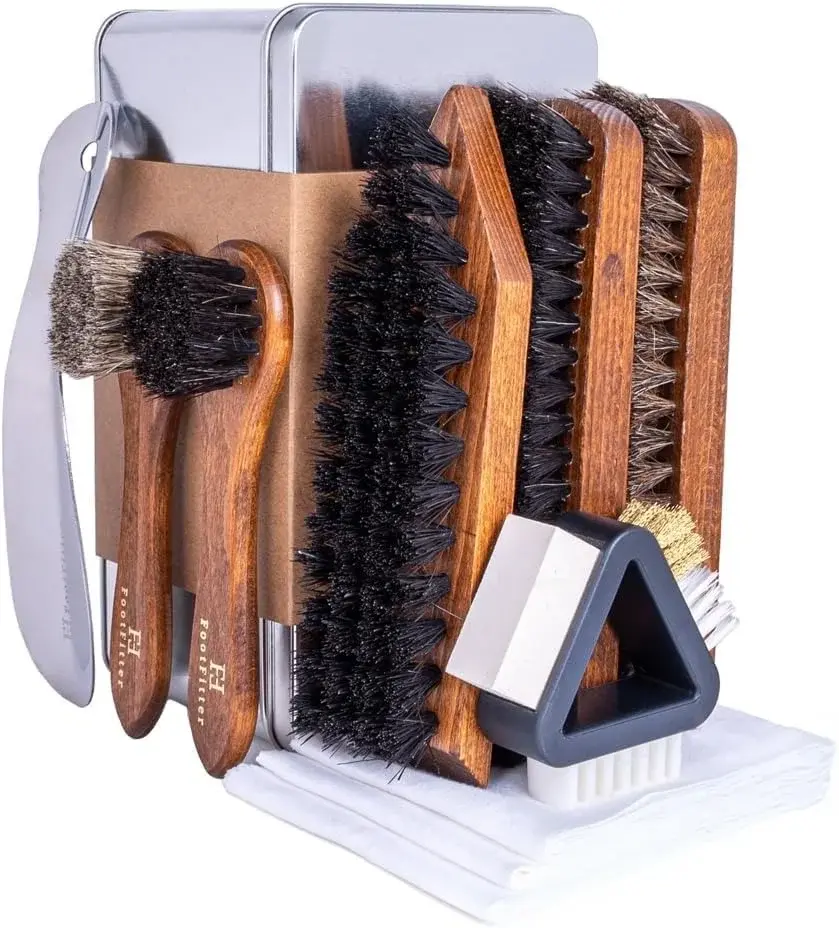 FootFitter Ultimate Shoe Care Kit with Premium Shine Brushes & Suede Tools | Lifts Surface Dirt, Enhances Natural Finish & Helps Maintain Texture on Leather, Nubuck & Other Materials (Made in Germany)