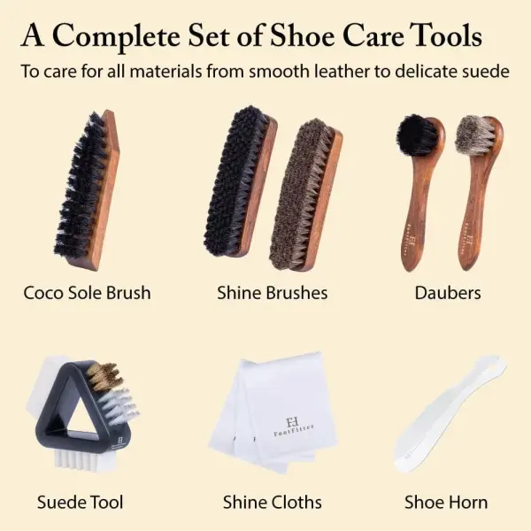 FootFitter Ultimate Shoe Care Kit with Premium Shine Brushes & Suede Tools | Lifts Surface Dirt, Enhances Natural Finish & Helps Maintain Texture on Leather, Nubuck & Other Materials (Made in Germany)