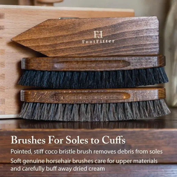 FootFitter Ultimate Shoe Care Kit with Premium Shine Brushes & Suede Tools | Lifts Surface Dirt, Enhances Natural Finish & Helps Maintain Texture on Leather, Nubuck & Other Materials (Made in Germany)