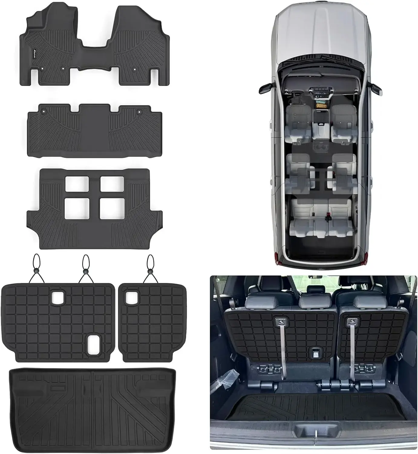 Floor Mats & Cargo Liners for 2011-2016 2017 Honda Odyssey, TPE All Weather Protection Car Floor Liners with Trunk Mat & Backrest Mat Accessories