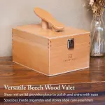 FootFitter Beech Wood Valet Box, Premium Shoe Shine Organizer with Classic Storage for Polish, Brushes, Cloths & Tools