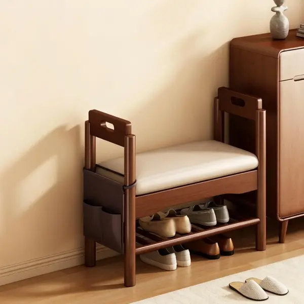 Solid Wood Shoe Storage Bench with Padded Seat and Arm Entryway Bench with Shelf Shoes Organizer Rack for Front Door Entrance Hallway(45 * 30 * 64cm/17.7 * 11.8 * 25.2in)