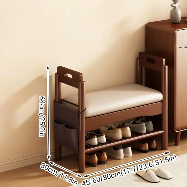 Solid Wood Shoe Storage Bench with Padded Seat and Arm Entryway Bench with Shelf Shoes Organizer Rack for Front Door Entrance Hallway(45 * 30 * 64cm/17.7 * 11.8 * 25.2in)