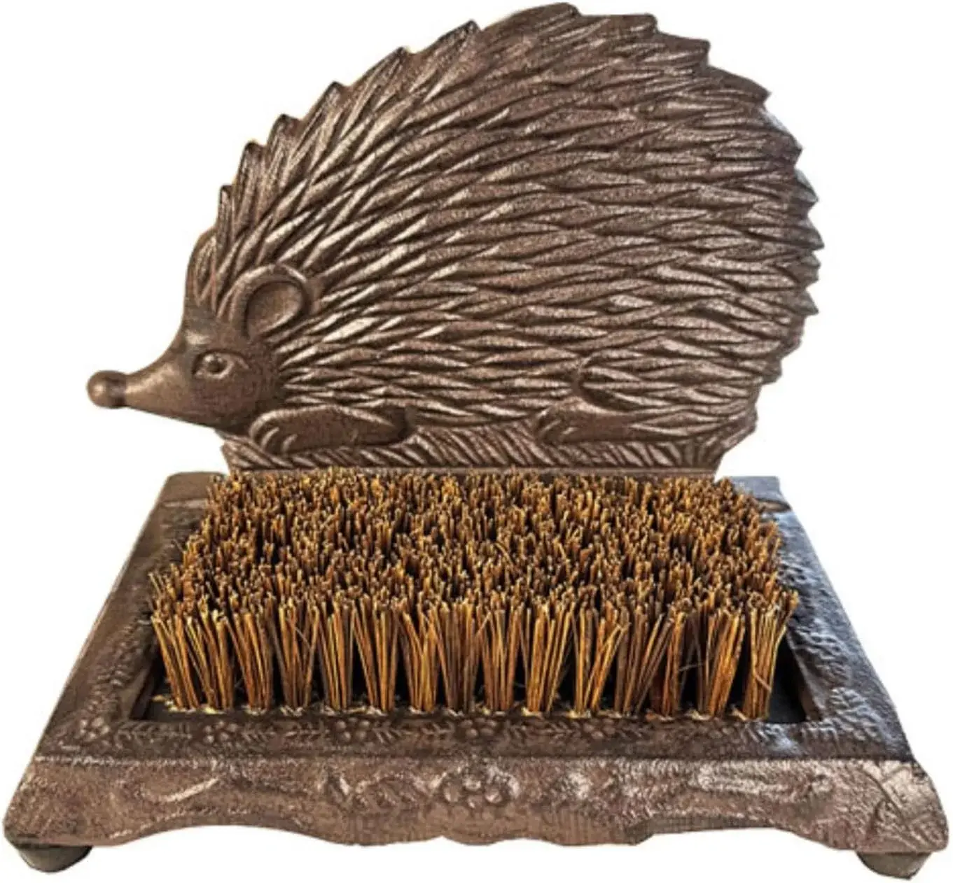Rust Brown Cast Iron Hedgehog Shoe Brush - 6.6 Inch Height with Heavy Duty Bristles, Decorative Home Accessory for Shoe Cleaning HC3101