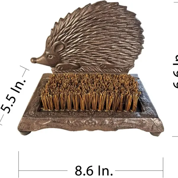 Rust Brown Cast Iron Hedgehog Shoe Brush - 6.6 Inch Height with Heavy Duty Bristles, Decorative Home Accessory for Shoe Cleaning HC3101