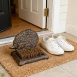 Rust Brown Cast Iron Hedgehog Shoe Brush - 6.6 Inch Height with Heavy Duty Bristles, Decorative Home Accessory for Shoe Cleaning HC3101