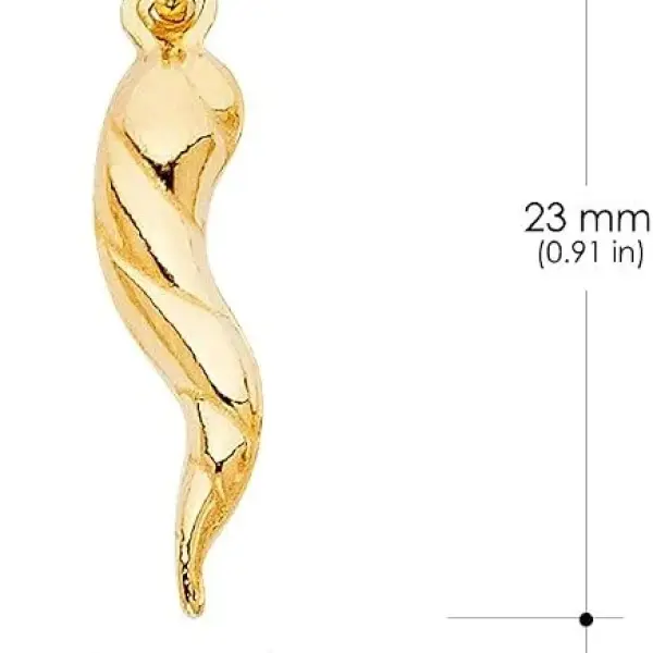 Ioka 14K Yellow Gold Twisted Cornicello Italian Fortune Horn Charm Pendant with 1.2mm Flat Open Wheat Chain Necklace