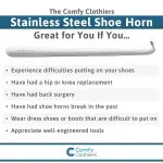 Comfy Clothiers - 23-inch Long Handle Steel Shoe Horn - Multifunctional Stainless Steel for Men, Women, Seniors - 100% Stainless Steel Shoehorn for Shoes & Boots