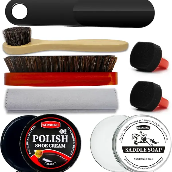 Black Brown Shoe Polish Kit Saddle Soap Mink Oil Shoe Shine Kit Boots Leather Conditioner Cream Wax Care Set