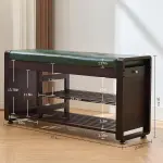Nnewvante 37.4" Shoe Rack Bench with Leather Cushion, 3-Tier Bamboo Shoe Storage Bench with Drawer and 3 Side Hooks, Sturdy Entryway Bench Supports 330 lb for Hallway, Living Room, Bedroom