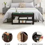 Nnewvante 37.4" Shoe Rack Bench with Leather Cushion, 3-Tier Bamboo Shoe Storage Bench with Drawer and 3 Side Hooks, Sturdy Entryway Bench Supports 330 lb for Hallway, Living Room, Bedroom
