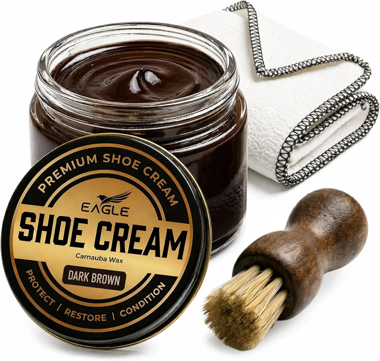 Eagle Shoe Cream Polish Kit – 3 Piece Boot & Shoe Polish with Shoe Cream, Shine Cloth & Applicator