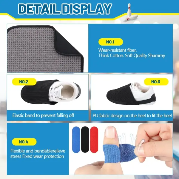 Geiserailie 36 Pcs Bowling Ball Basics Accessory Kits Gifts Wrist Support Brace Bowling Thumb Tape Shoe Protector Covers Ball Seesaw Microfiber Balls Polisher Towel for Sport Equipment