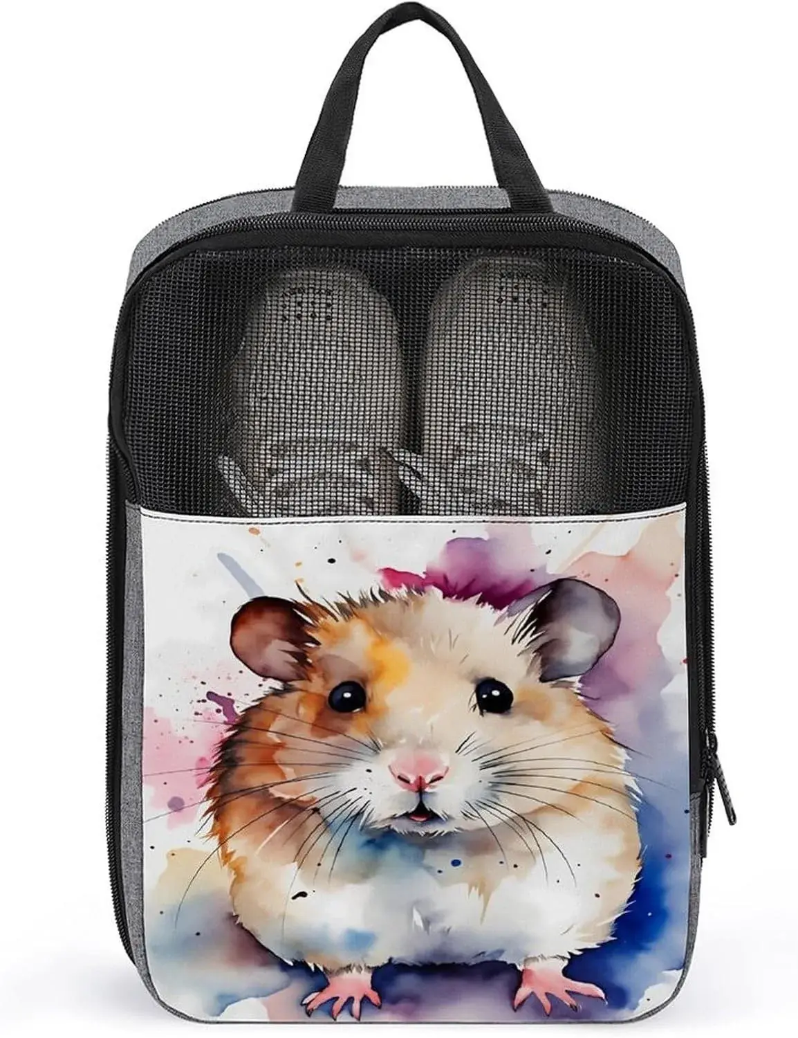 Watercolor Hamster Shoe Bag Travel Shoe Storage Pouch Portable Shoes Bags with Zipper Handle 13.7X9.4 In