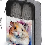 Watercolor Hamster Shoe Bag Travel Shoe Storage Pouch Portable Shoes Bags with Zipper Handle 13.7X9.4 In